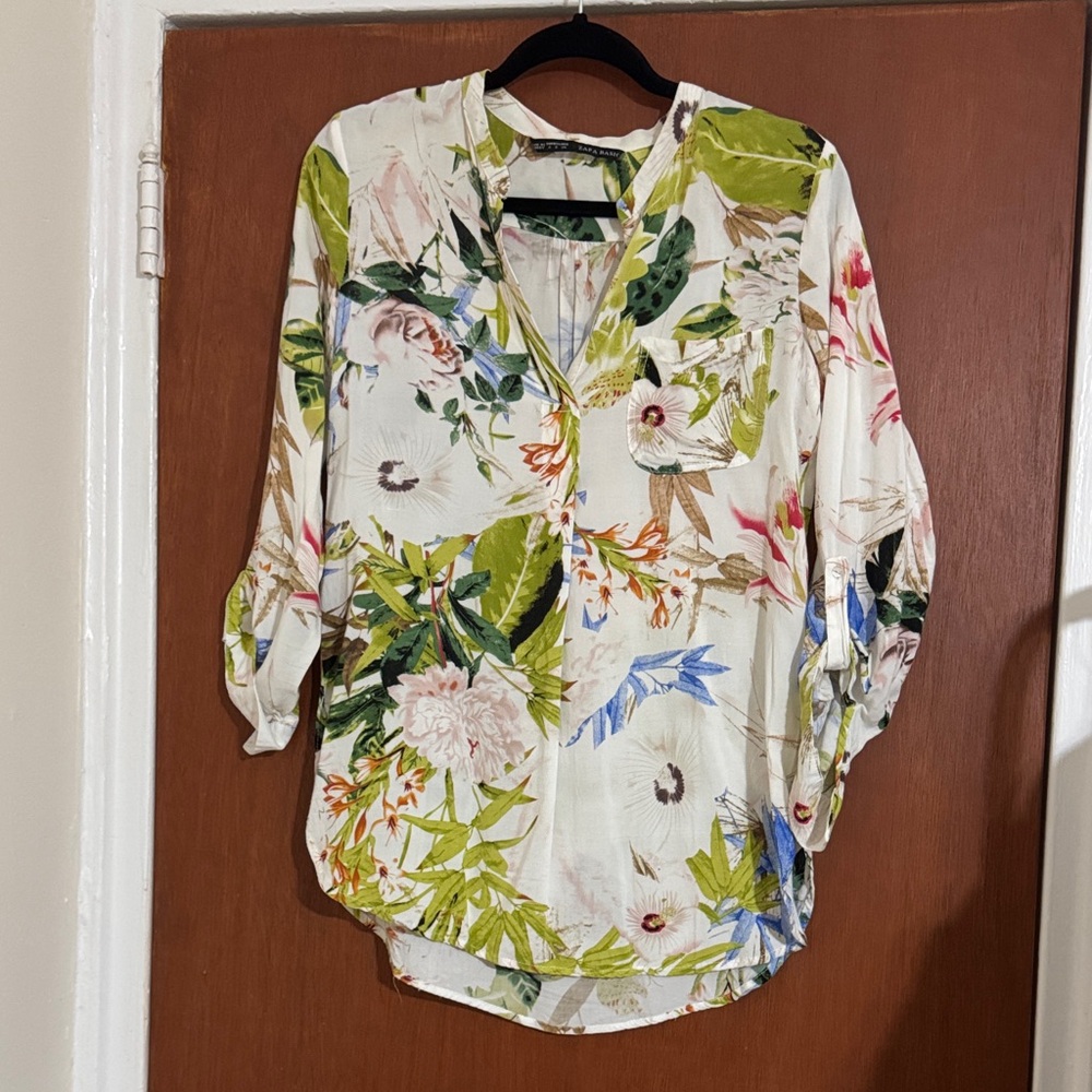Zara Floral Blouse - Green, White, and Pink